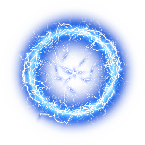 Blue Ball lightning on a transparent background. Abstract electric lightning strike. Light flash, thunder, spark. PNG.