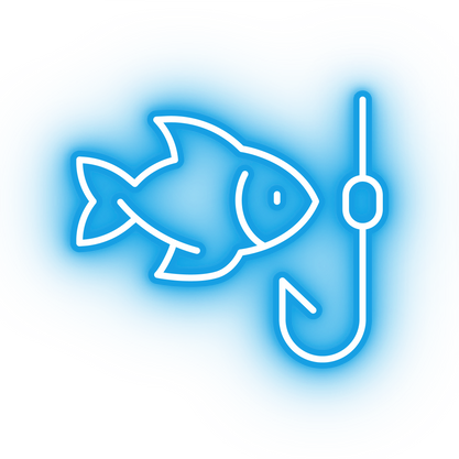 Neon blue fishing icon