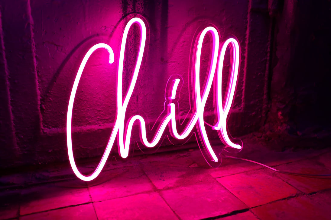 Pink neon sign chill. Trendy style.